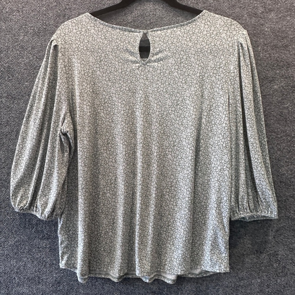 Adrianna Papell Sage Green Floral Puff Sleeve 2X Top Cottagecore Bohemian Office - Picture 4 of 6